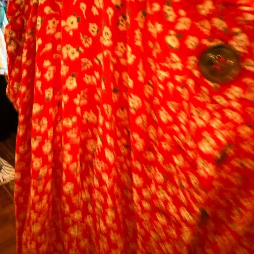 Red Floral Button-Down Dress size L - Picture 2 of 8